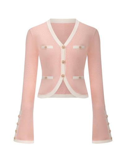 Lisette Contrast-Trim Pink Knit Three-Piece Set