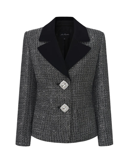 Maya Textured Lapel Black & Silver Suit Jacket