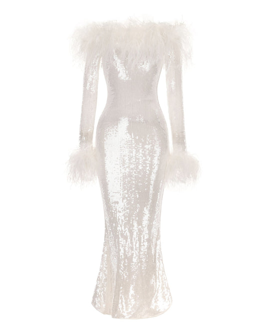 Neva Sequin Maxi Dress (White)