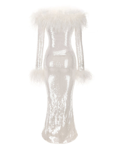Neva Sequin Maxi Dress (White)