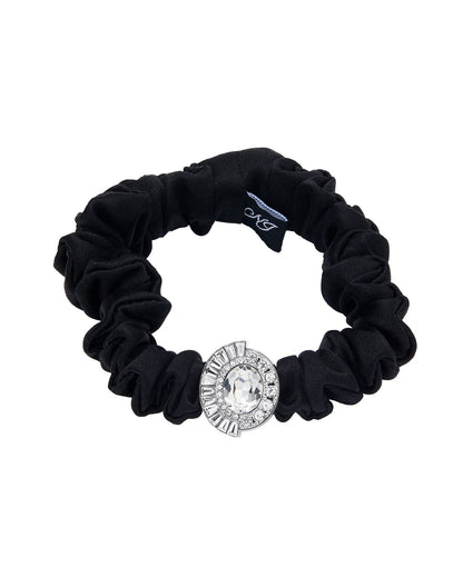 Helene Crystal-Detail Silk Noir Scrunchie Set
