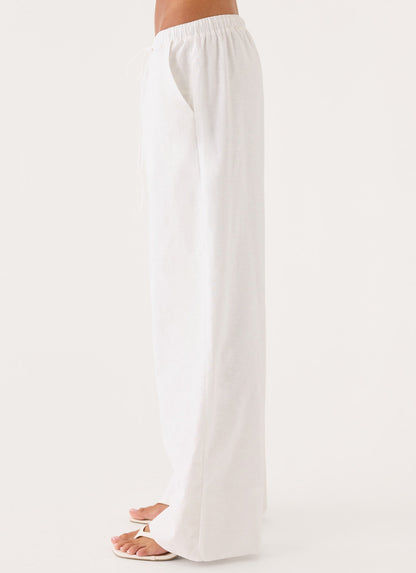 Norene Linen Wide Leg Pant - White