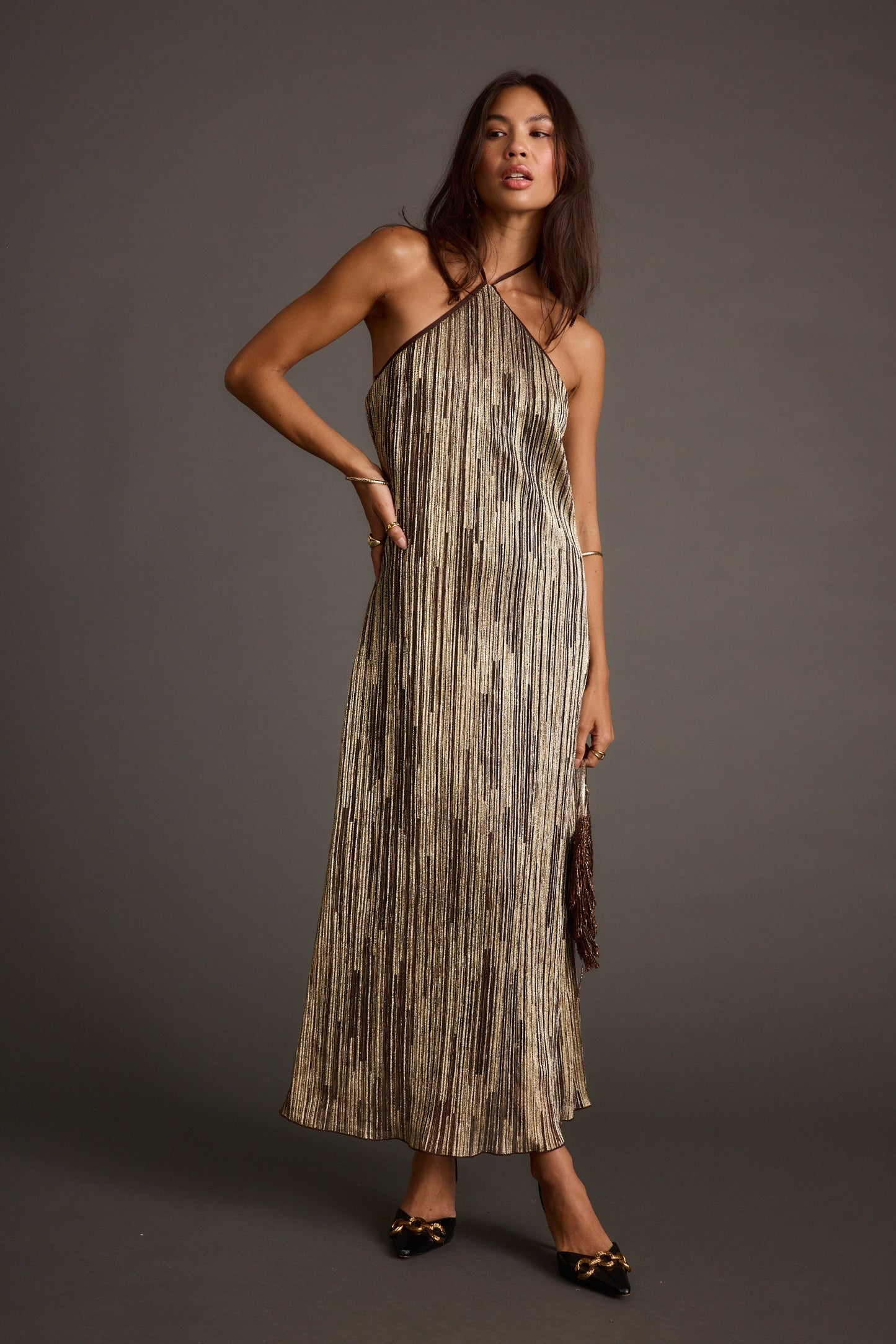 Prism Metallic Halter Maxi Dress