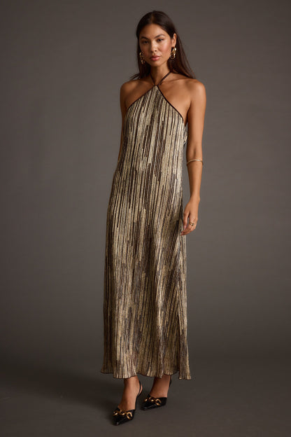 Prism Metallic Halter Maxi Dress