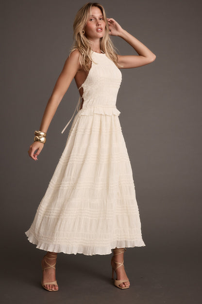 Quinn Ivory High Neck Shimmer Chiffon Maxi Dress
