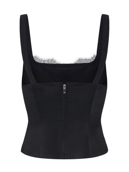 Layla Lace-Trim Black Top