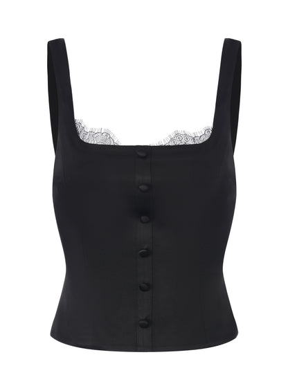 Layla Lace-Trim Black Top