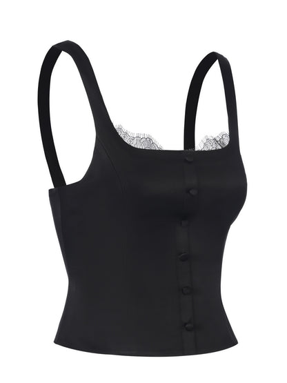 Layla Lace-Trim Black Top