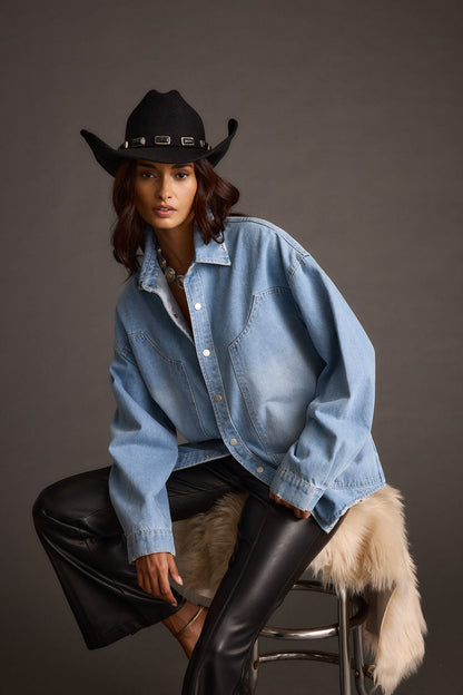Rocky Light Denim Button Down Top