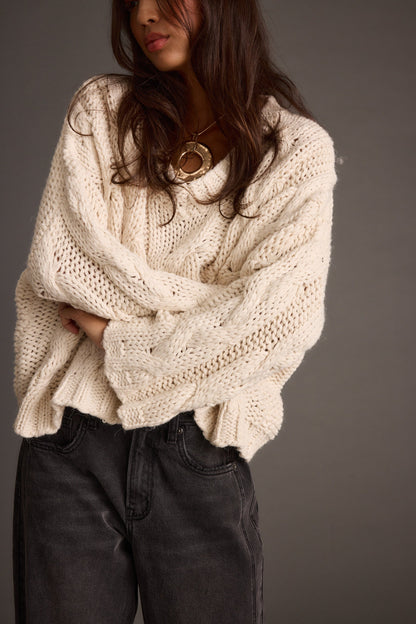 Remi Ivory Cable Knit Sweater