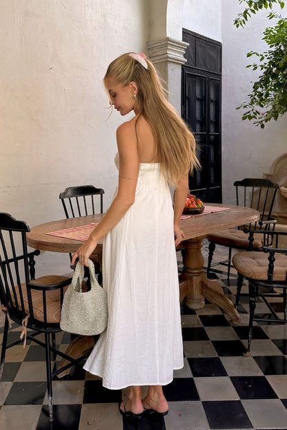 Rhodes White Linen Strapless Midi Dress