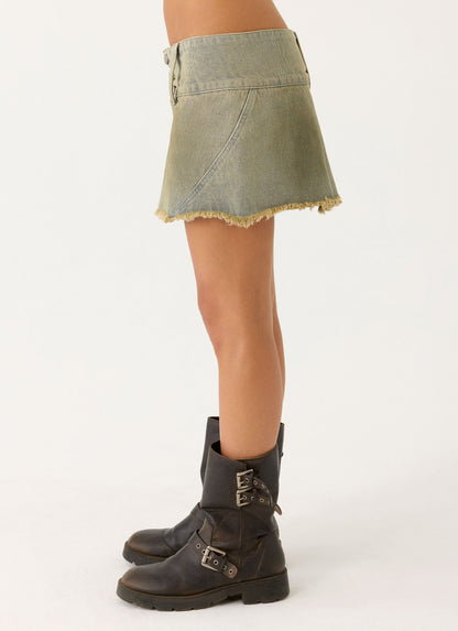 Roman Low Rise Denim Mini Skort - Vintage Tan Wash