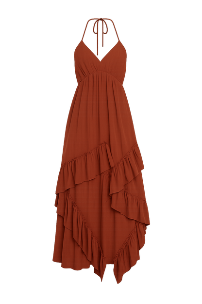 Rosamar Terracotta Ruffle Maxi Dress