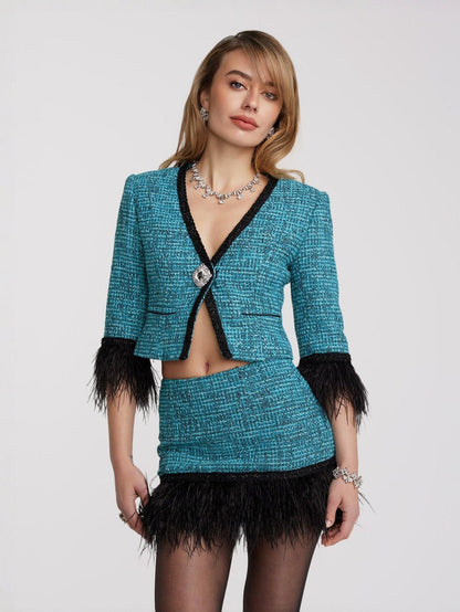 Daphne Feather Tweed Skirt (Blue) (Final Sale)