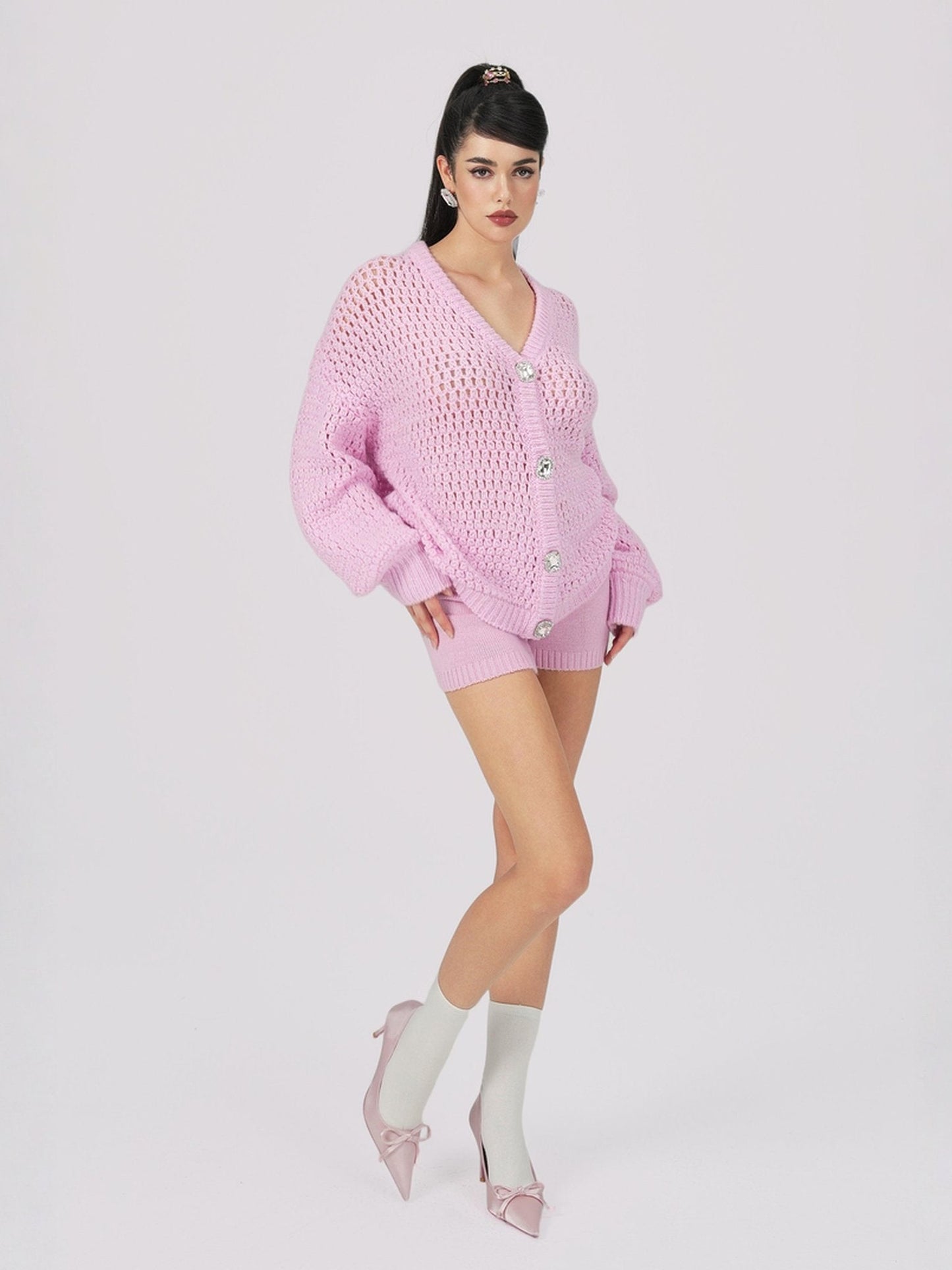 Alexis Cardigan + Scarf Set (Pink) (Final Sale)