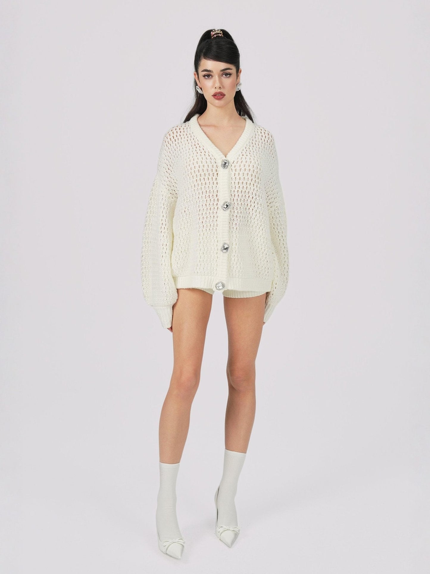 Alexis Cardigan + Scarf Set (White) (Final Sale)