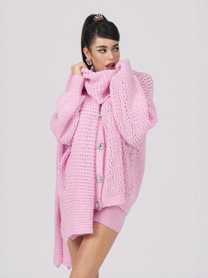 Alexis Cardigan + Scarf Set (Pink) (Final Sale)