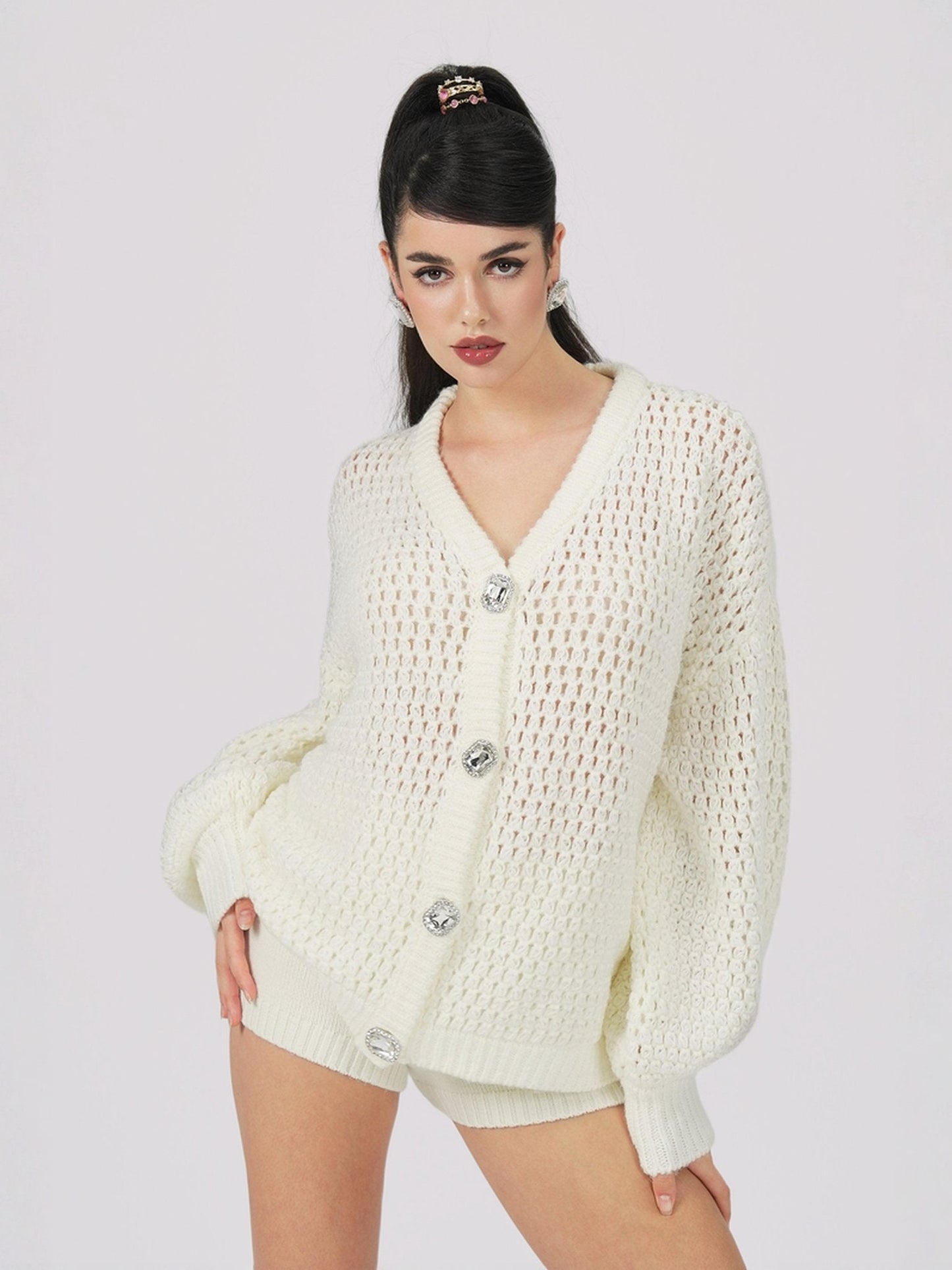 Alexis Cardigan + Scarf Set (White) (Final Sale)