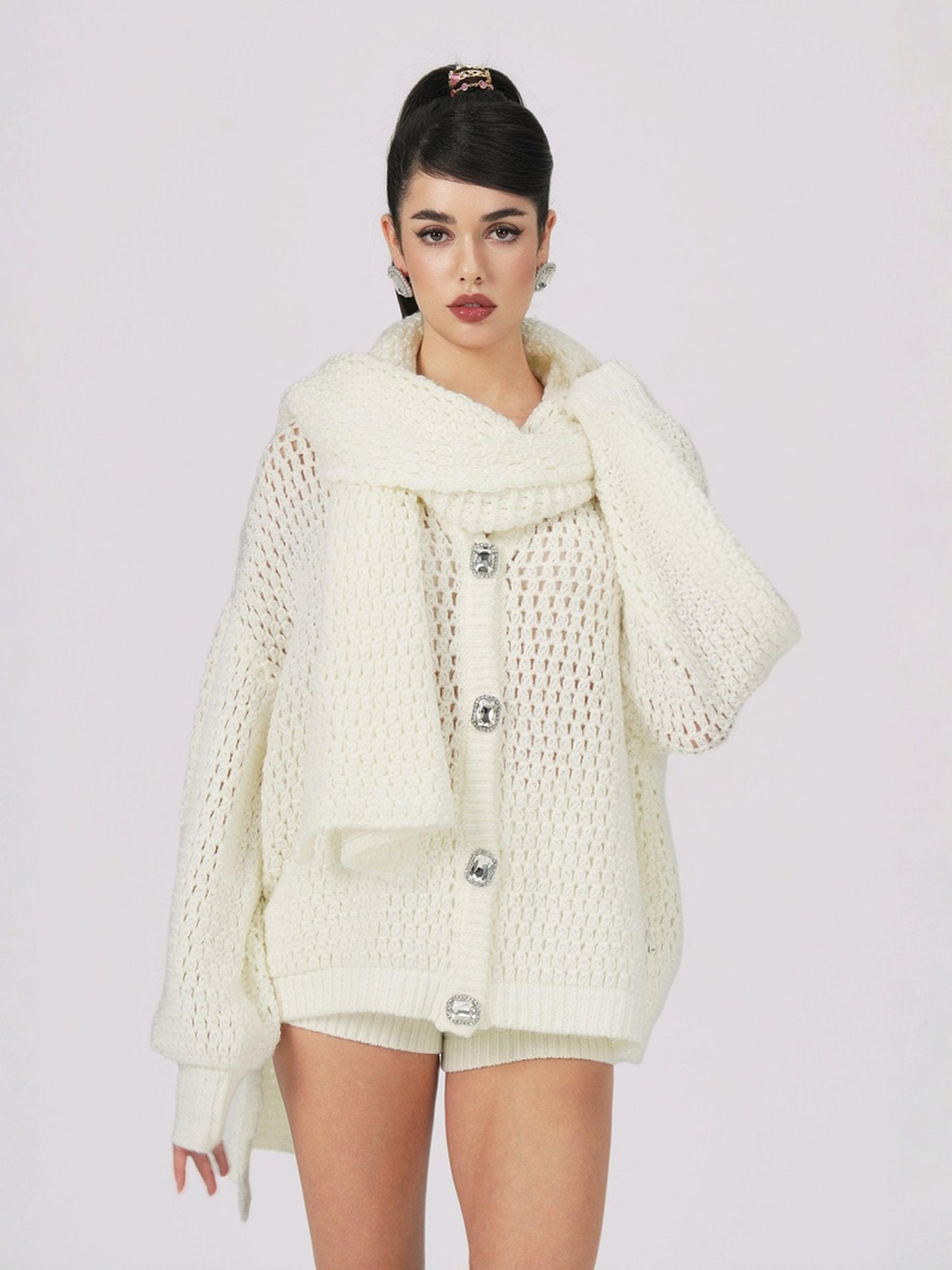 Alexis Cardigan + Scarf Set (White) (Final Sale)