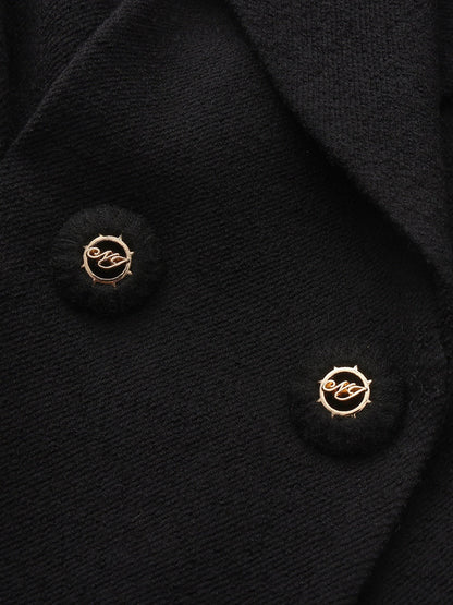Claudine Bow-Back Wool Black Coat