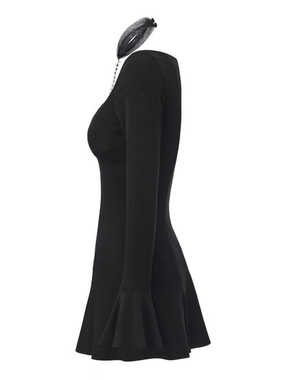 Alessandra Deep V Black Mini Dress