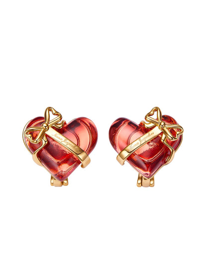 Eléa Bow-Ribbon Heart Red Earrings