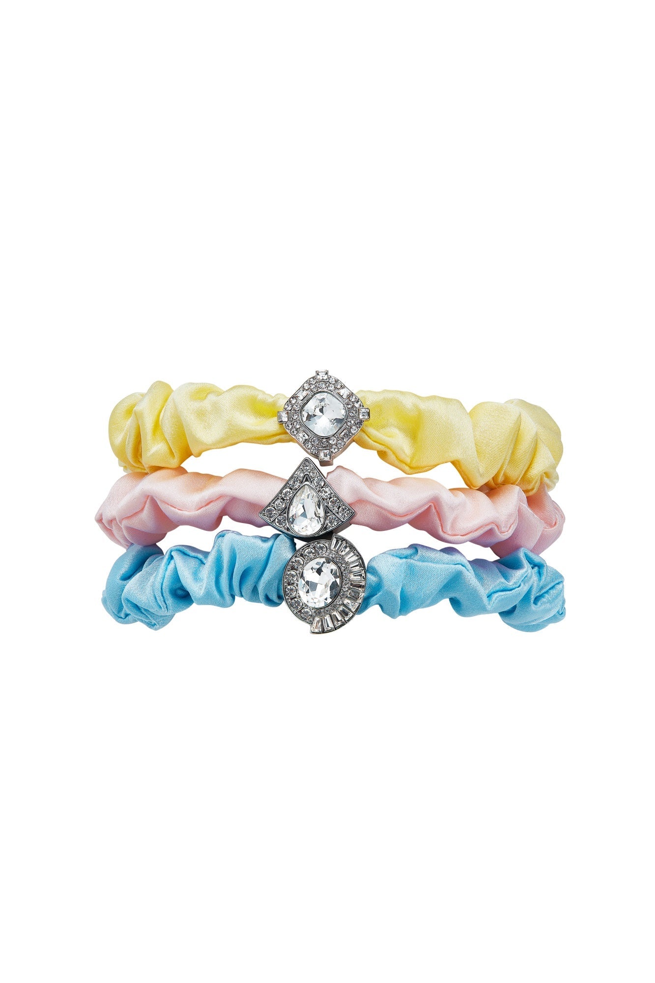 Helene Crystal-Detail Silk Pastel Scrunchie Set