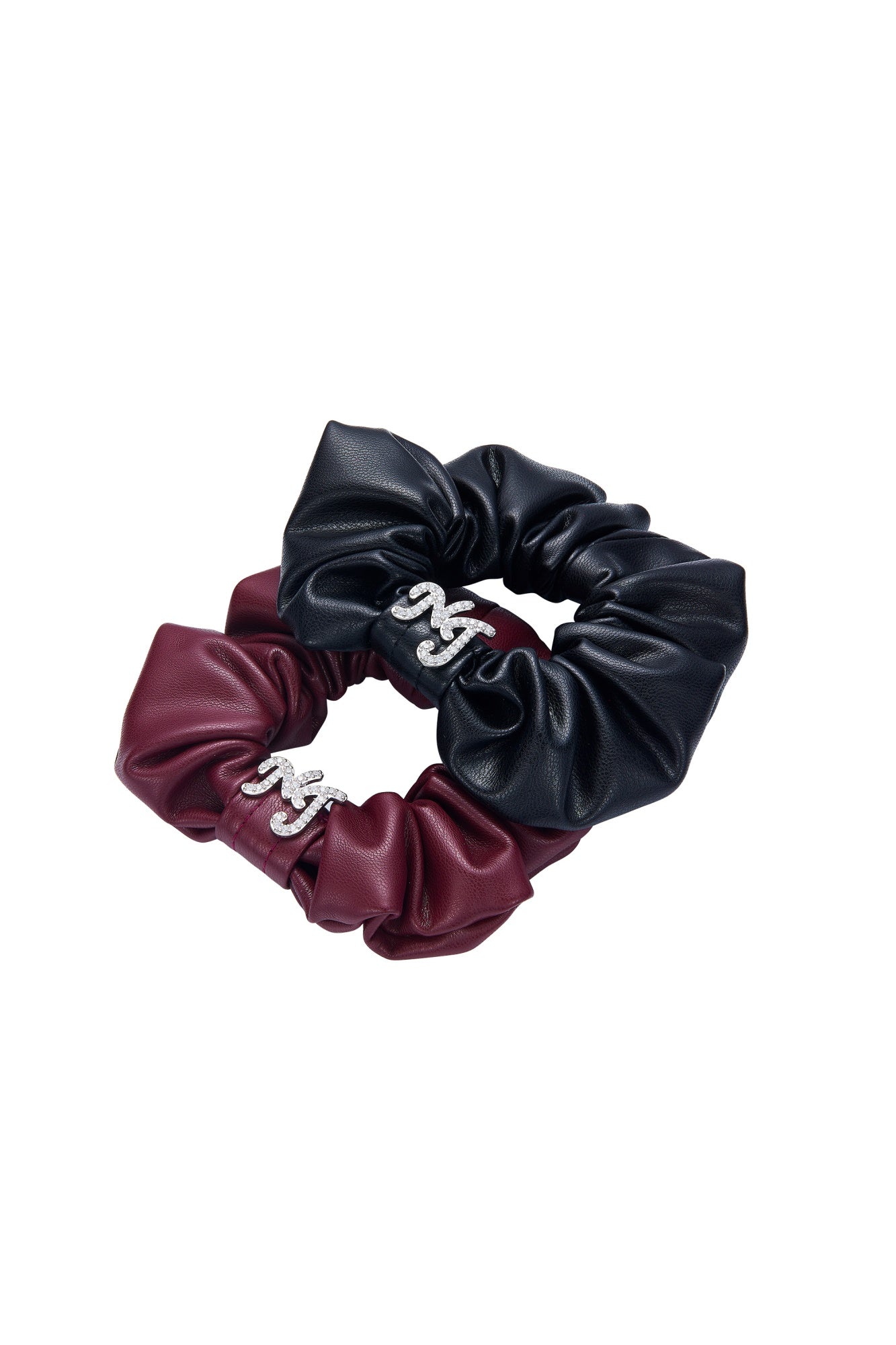Aimee Leather Crystal Detail Wine Red Scrunchie