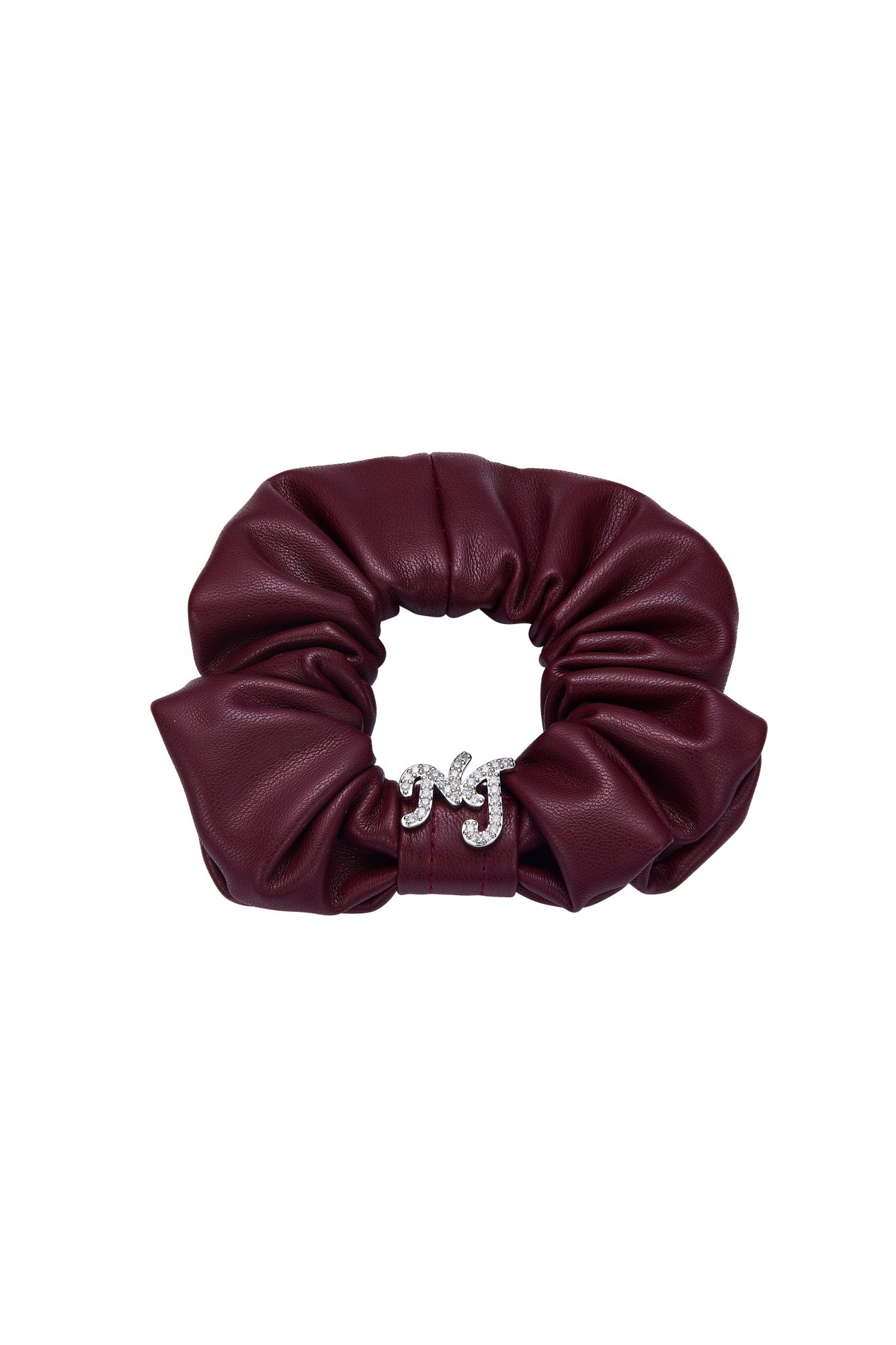 Aimee Leather Crystal Detail Wine Red Scrunchie