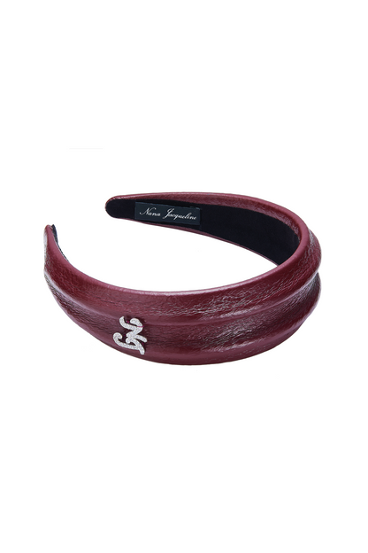 Eugenie Crystal-Detail Wine Red Leather Headband