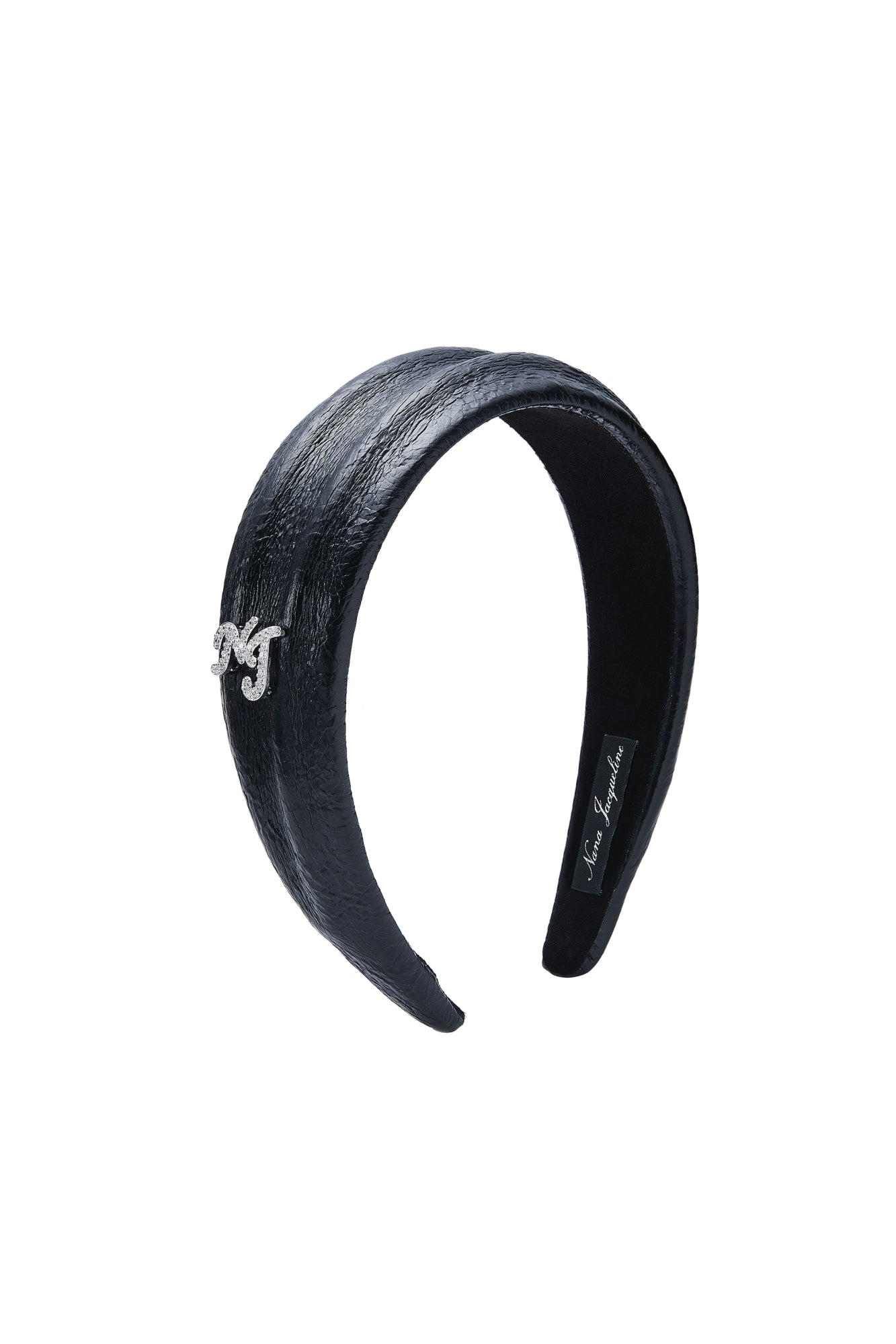 Eugenie Crystal-Detail Black Leather Headband