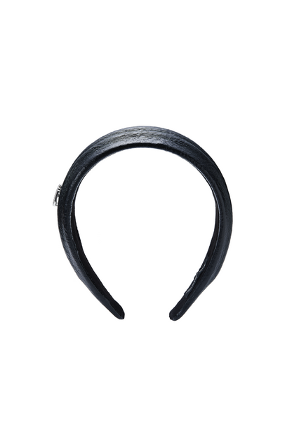 Eugenie Crystal-Detail Black Leather Headband
