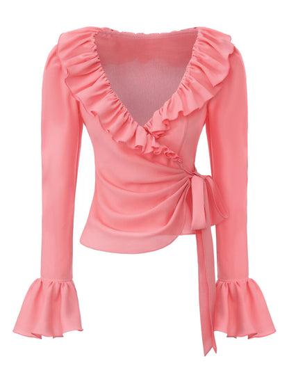 Charlotte Ruffle Pink Wrap Top