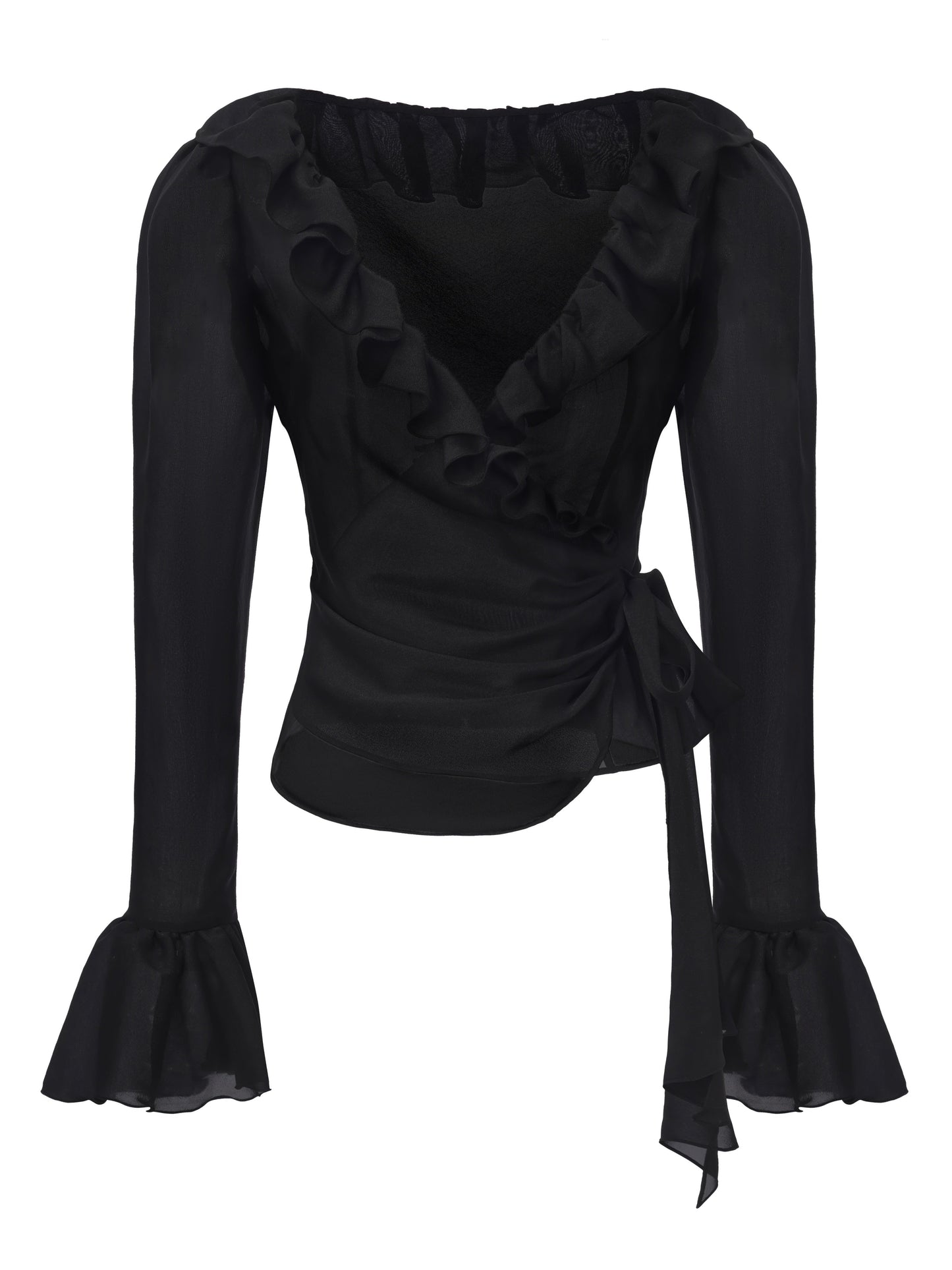 Charlotte Ruffle Black Wrap Top