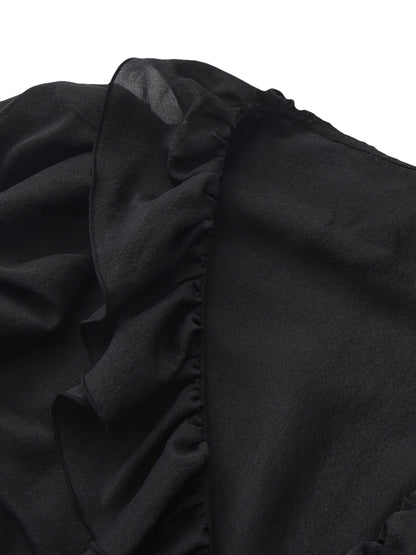 Charlotte Ruffle Black Wrap Top