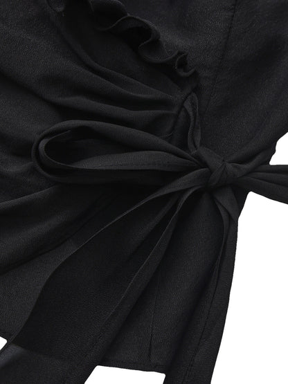 Charlotte Ruffle Black Wrap Top