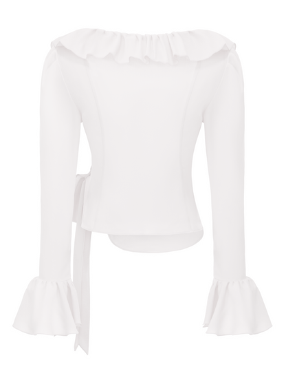 Charlotte Ruffle White Wrap Top
