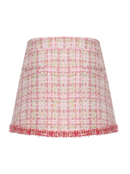 Bianca Metallic-Woven Fringe Pink A-Line Skirt