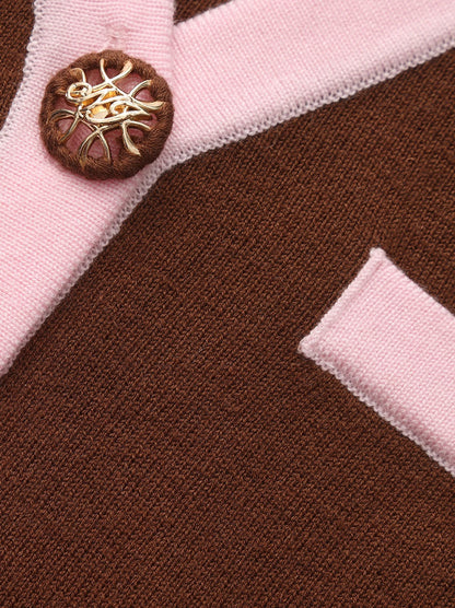 Lisette Contrast-Trim Brown Knit Three-Piece Set