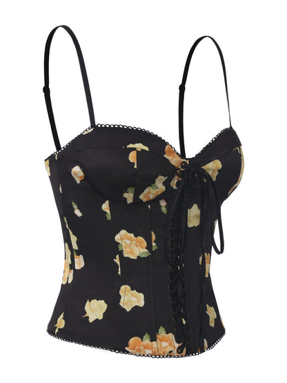 Mila Corset Black Floral Top