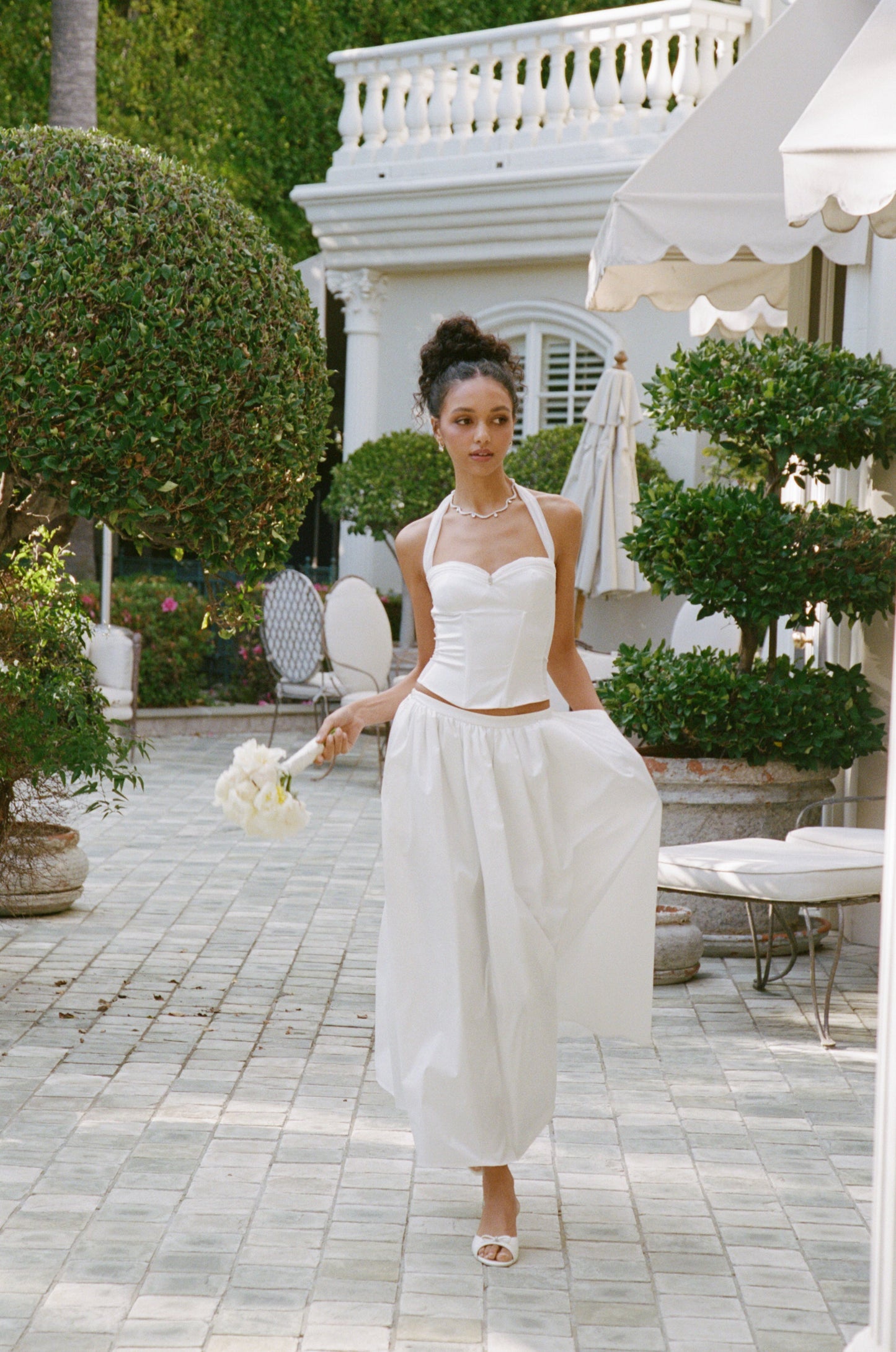 Edwina Satin Halter White Top