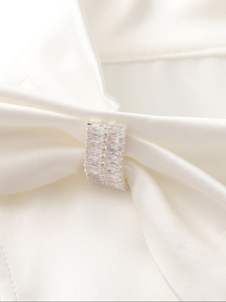 Lily Satin Bow Detail White Top