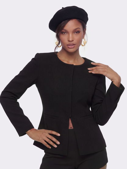 Natalia Tailored Hidden-Placket Black Blazer