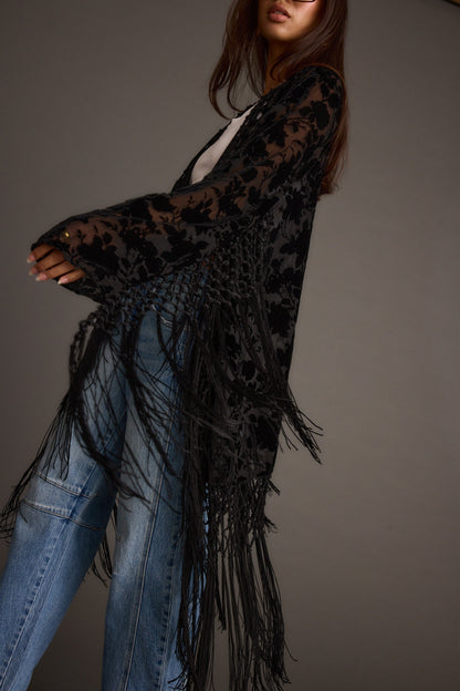 Stone Black Velvet Burnout Kimono