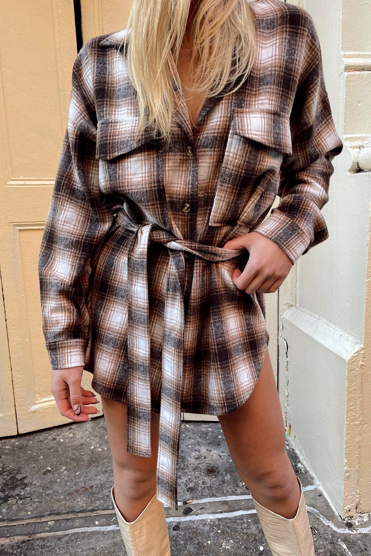 Crosby Brown Plaid Dress