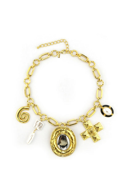 Verona Gold and Black Charm Necklace