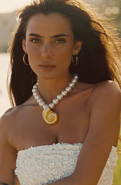 Zabelle Pearl and Gold Statement Necklace