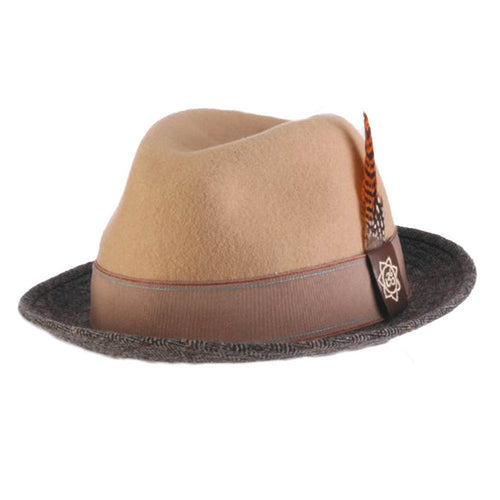 Alliance Wool Felt Fedora with Herringbone Brim - Carlos Santana Hats Fedora Hat Santana Hats SAN383 Tan X-Large (61 cm)