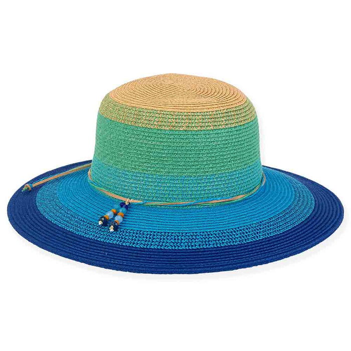 Aquamarine Striped Straw Floppy Hat for Petite Heads - Sunny Dayz™ Wide Brim Sun Hat Sun N Sand Hats HK464 Blue Small (54 cm)