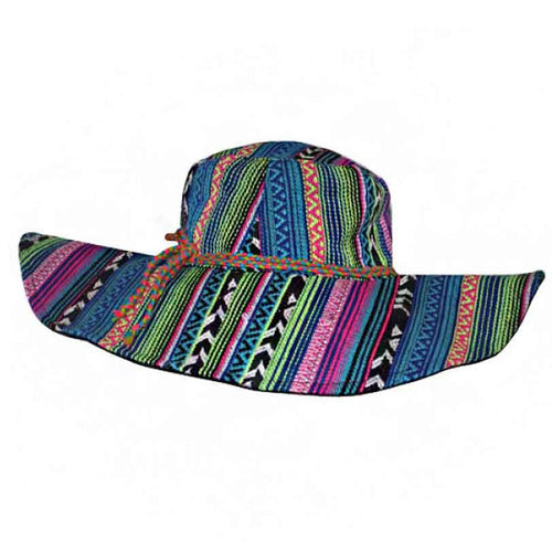 Aztec Pattern Striped Bohemian Hat - America and Beyond Wide Brim Hat America and Beyond ABAH-035 Multicolor OS